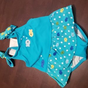 Baby Gymboree 3-6 mos, one piece swimwear. Blue with fish.NWT.